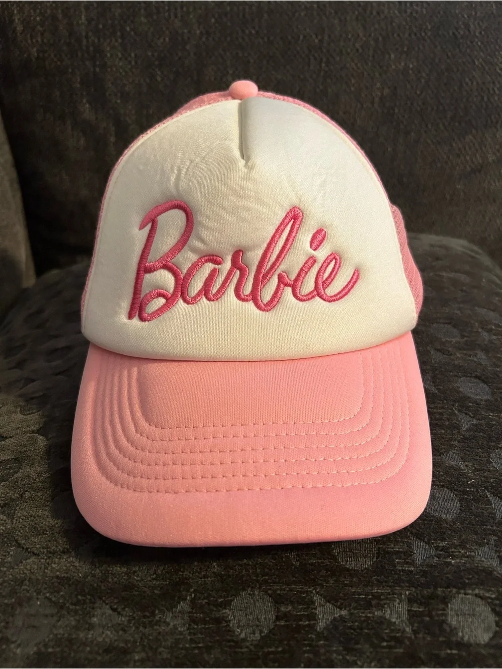 Barbie Pink and White Logo Trucker Hat